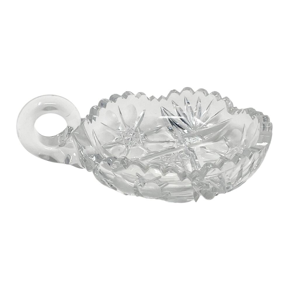 Vintage Cut Glass Chamber Stick‎ Candle Holder Saw Tooth Edge Candy Trinket MCM